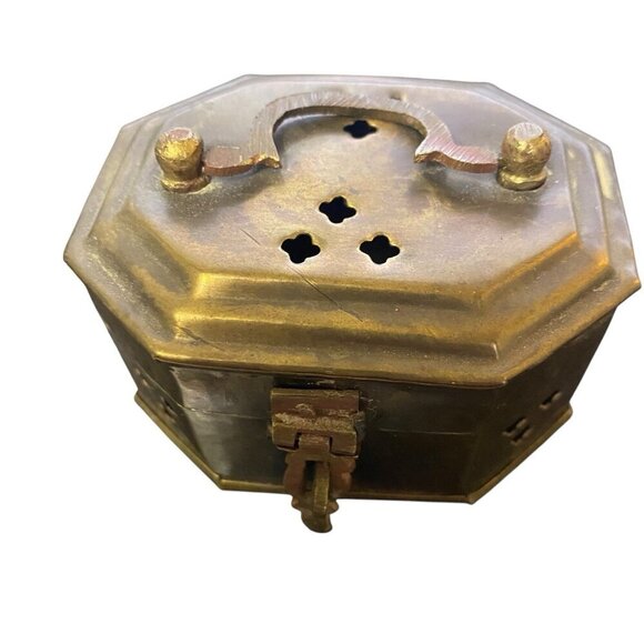 Vintage Brass Cricket Trinket Storage Box Potpourri Incense Hinged Lid  w/Handle - Picture 5 of 7